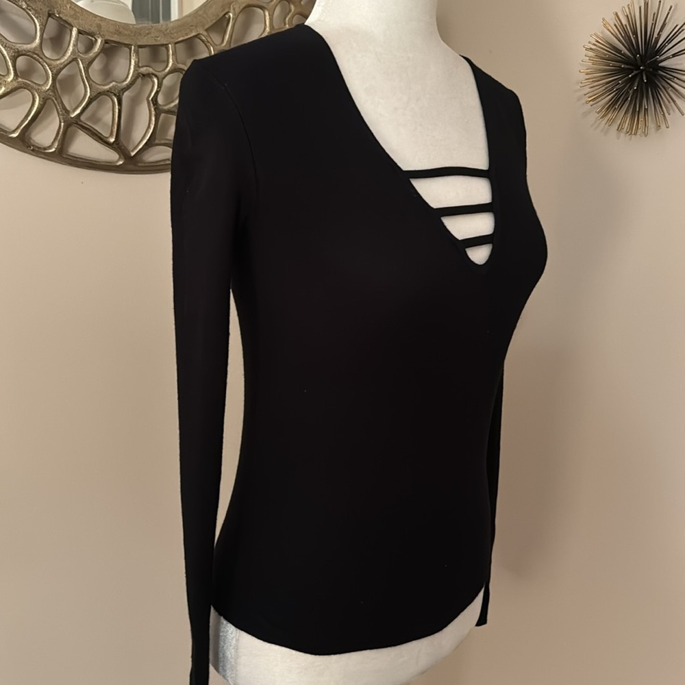 Express Black Ribbed Knit Top - Picture 2 of 7